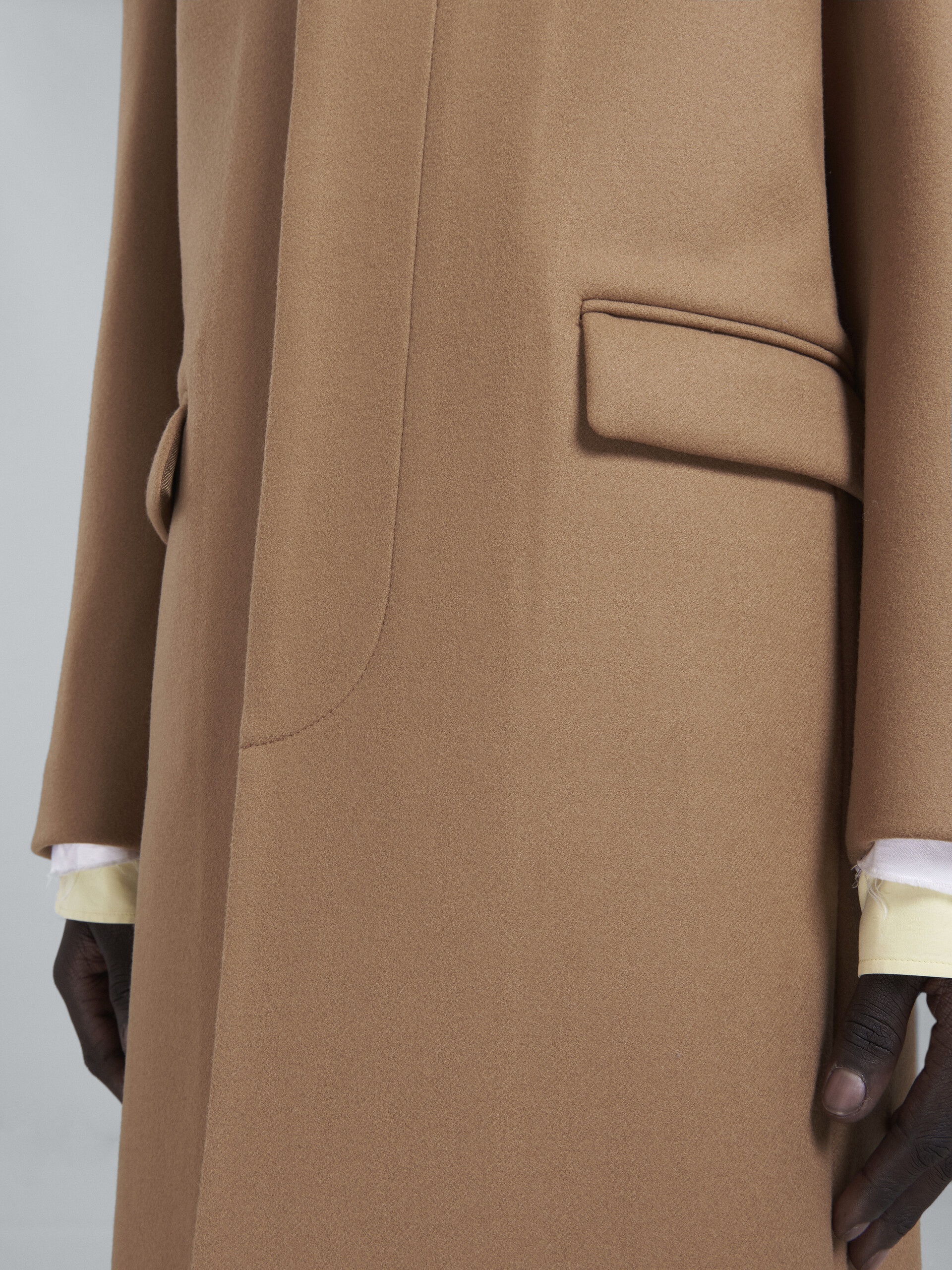 BROWN WOOL COAT WITH VELVET COLLAR - 5