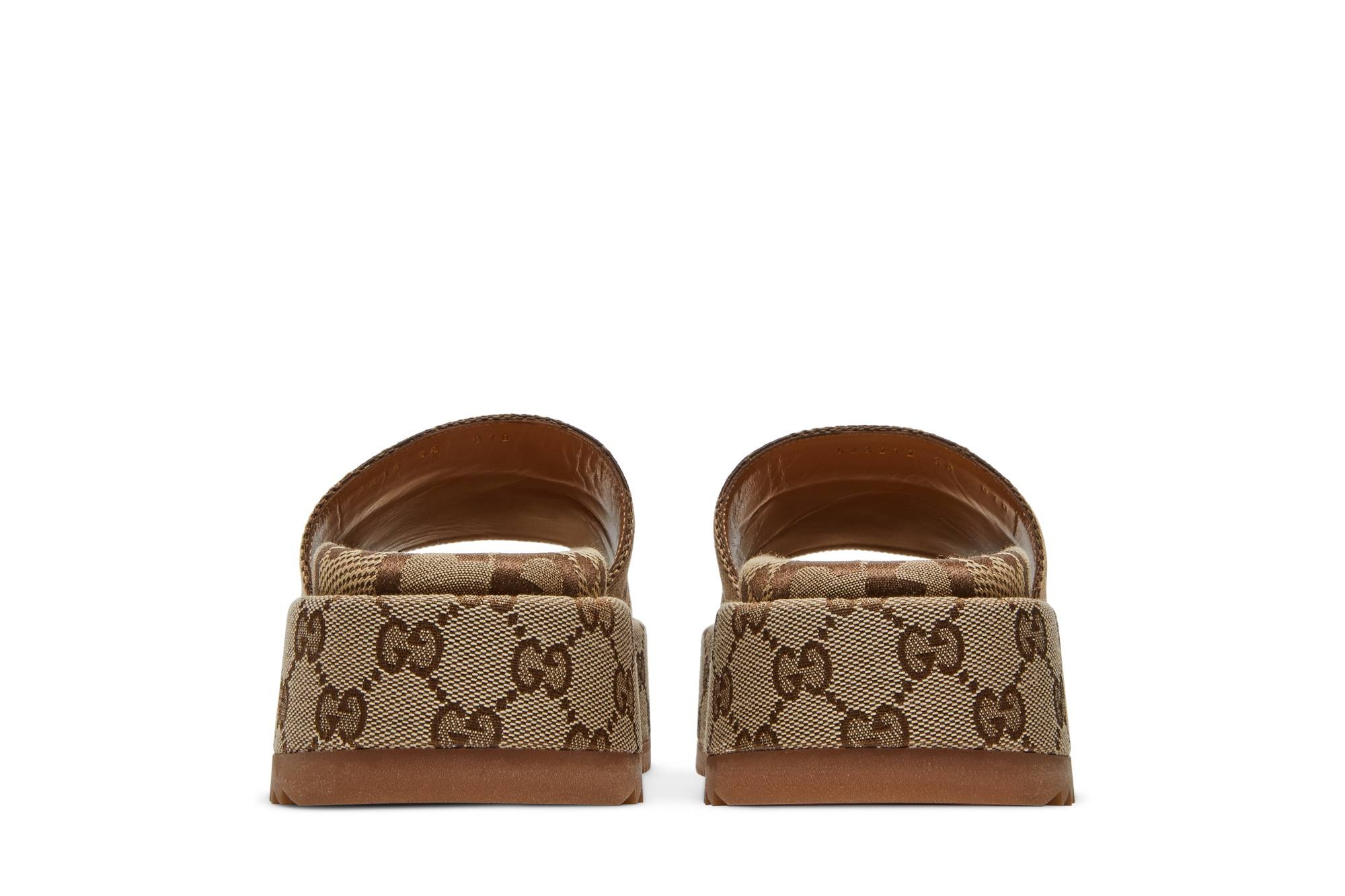 Gucci Wmns GG Lame Platform Slide Sandal 'Camel Monogram' - 6