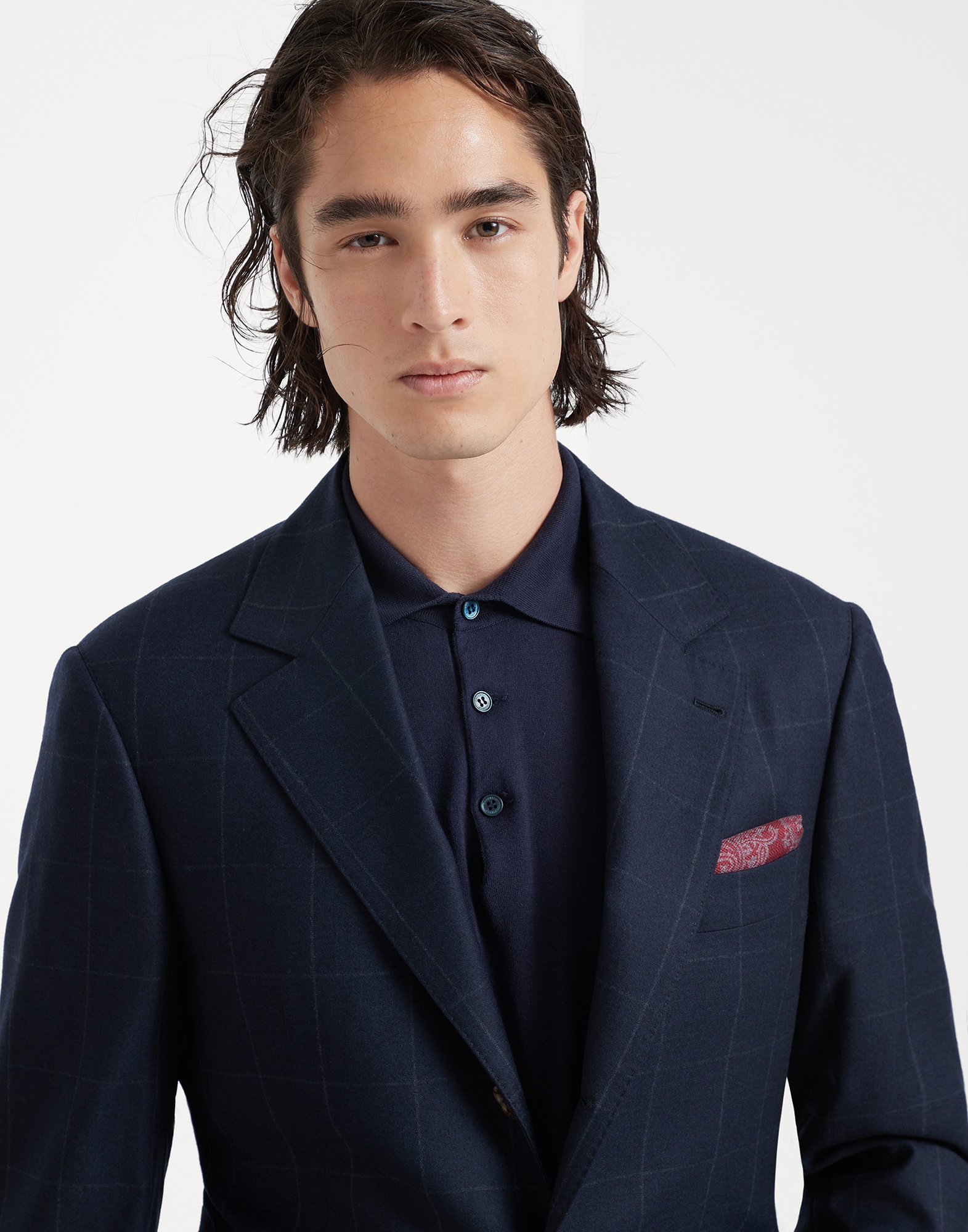 Wool and silk overcheck flannel blazer - 3