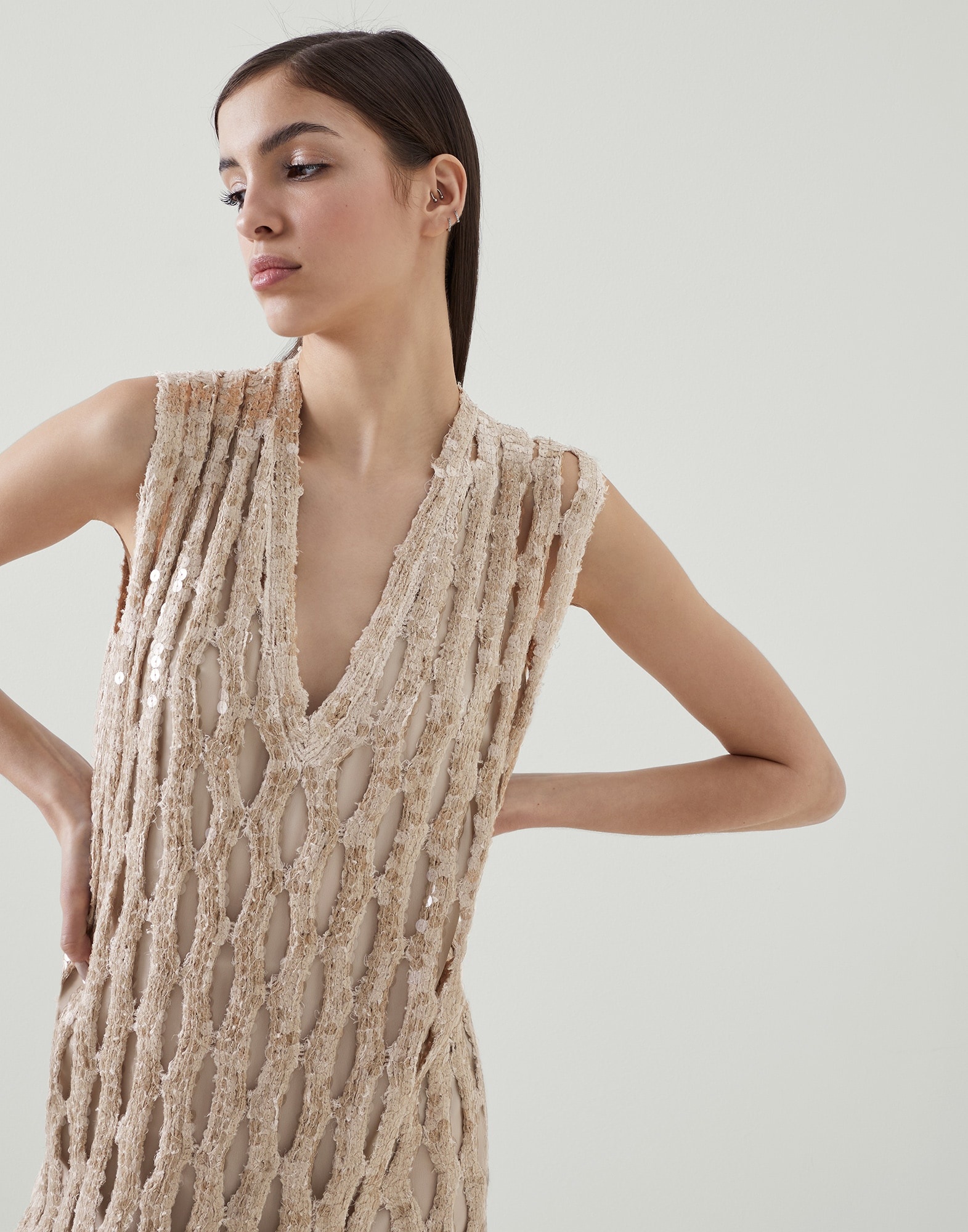 Dazzling mesh dress in linen and silk - 4