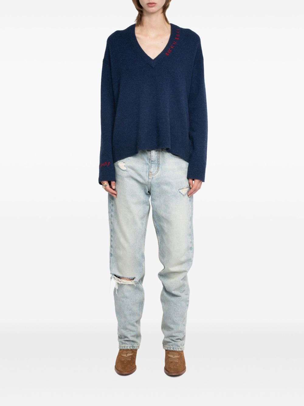 Miky embroidered V-neck sweater - 2