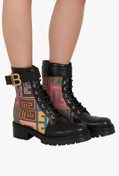 Balmain Multicolor needlepoint Ranger Romy ankle boots with Balmain monogram outlook