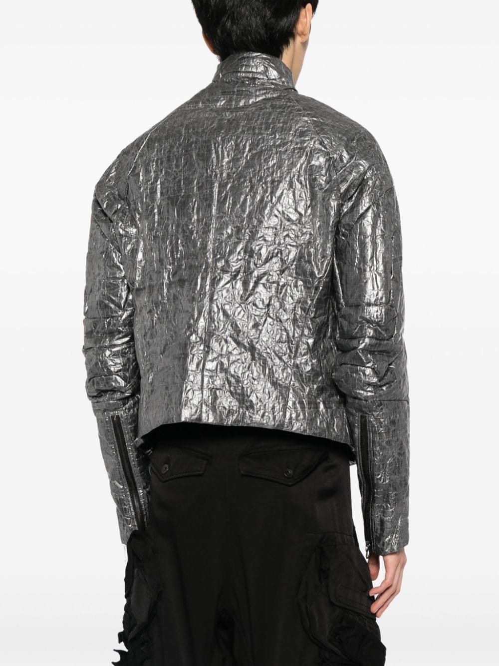 metallic crinkled biker jacket - 4