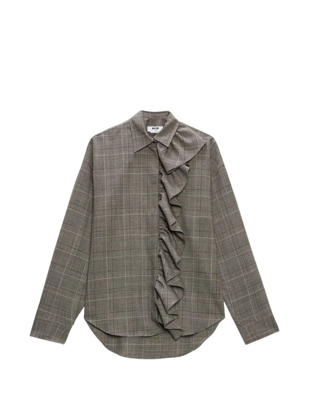 ruffled-detail check-pattern shirt - 1