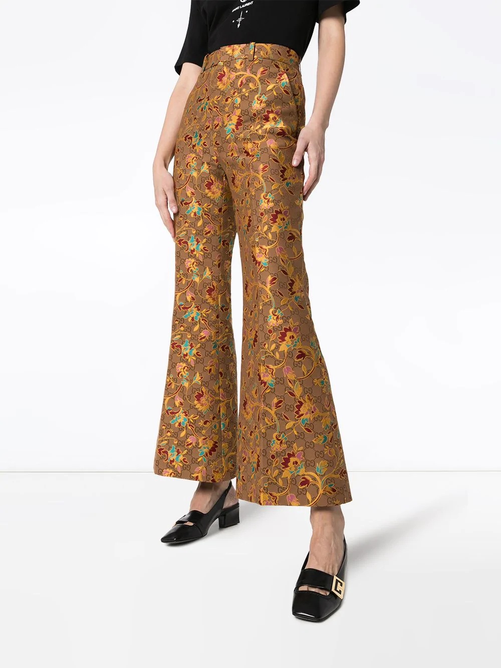 floral-jacquard logo flared trousers - 3