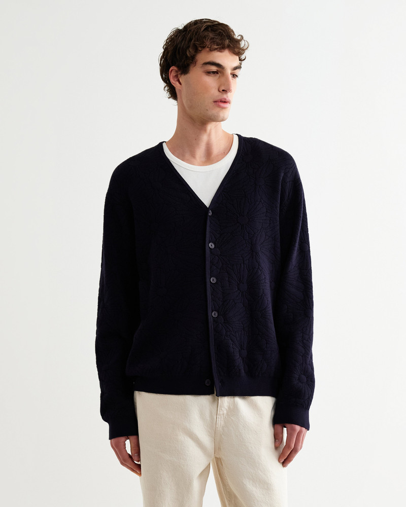 Wax London Alban - Navy And Black Floral Jacquard Cardigan outlook