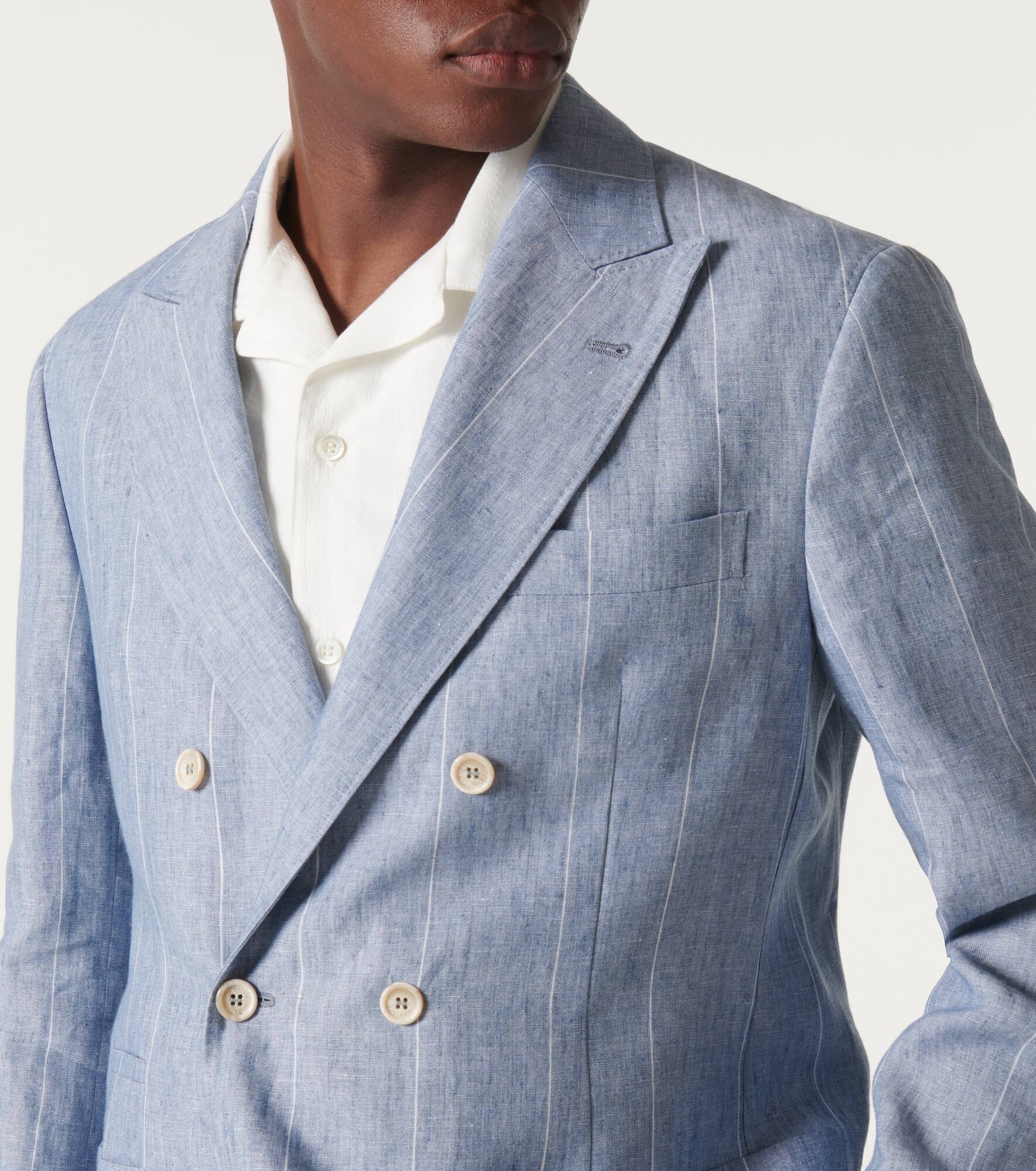 Striped double-breasted linen suit - 7