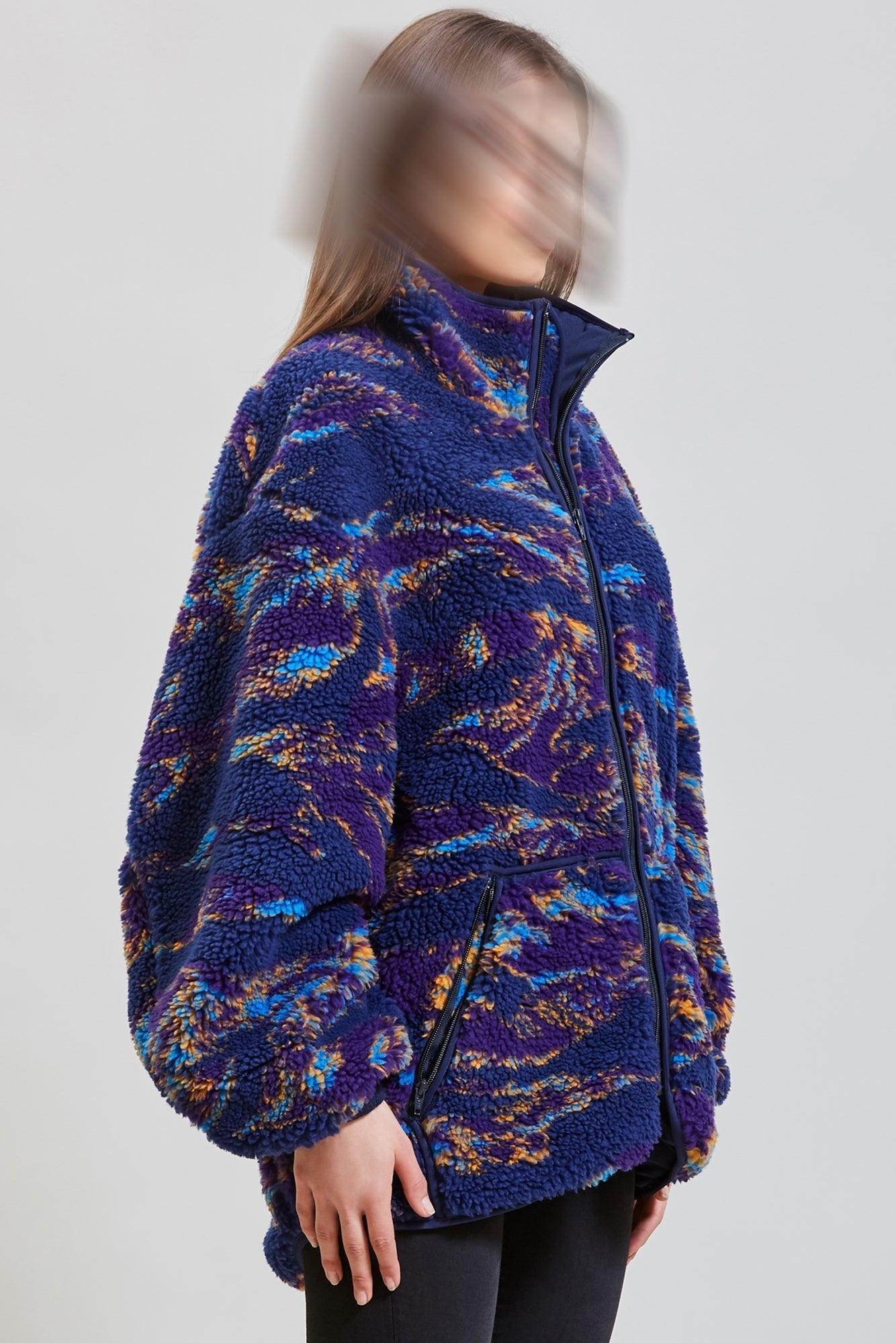 OVERSIZED ZIP-UP FLEECE JACKET - NAVY SWIRL | R13 - 4