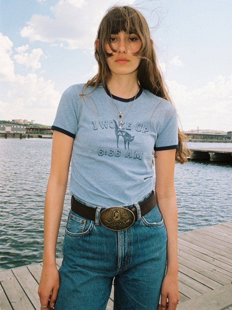 Nudie Jeans Eve 6-66 Ringer T-Shirt Bluemelange outlook