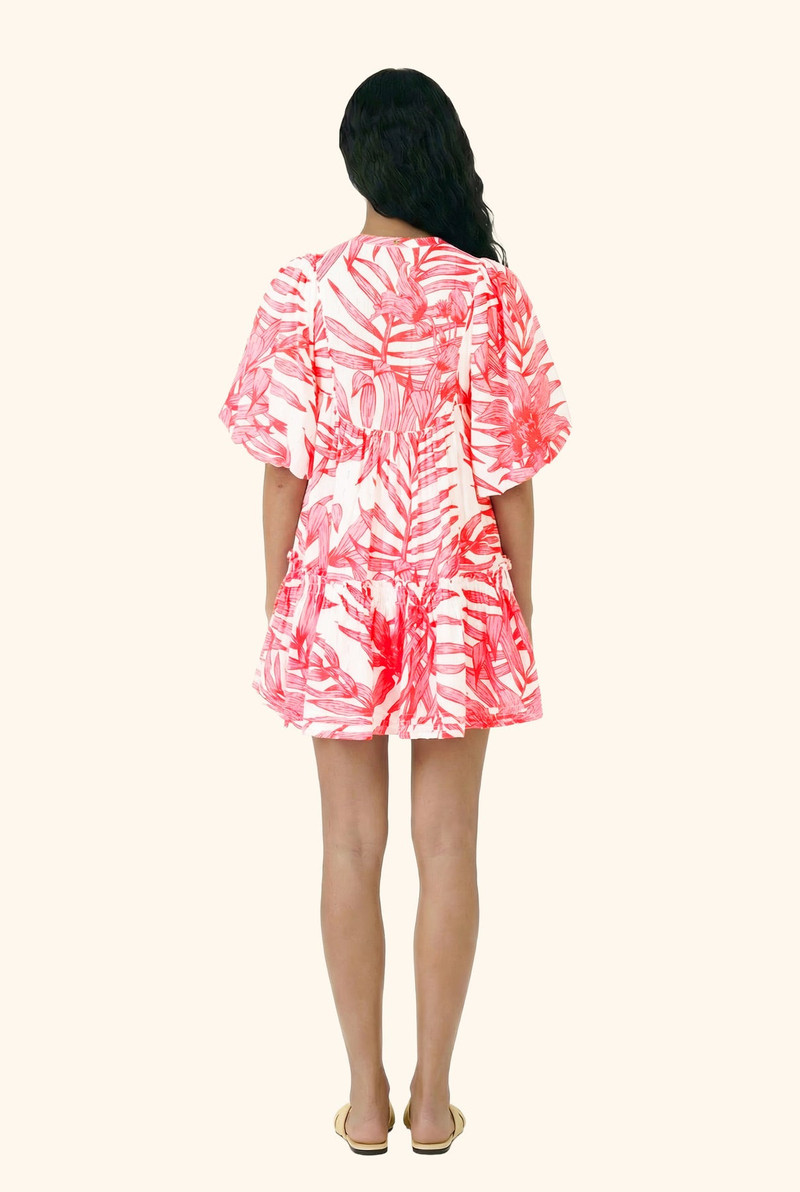 Poupette St Barth Mini Dress Cruz - Pink Palm Leaf outlook