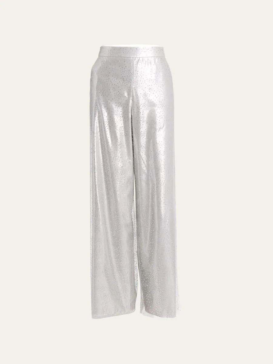 Crystal Wide-Leg Silk Trousers - 1