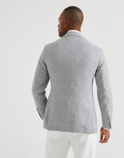 Brunello Cucinelli Linen houndstooth one-and-a-half breasted deconstructed blazer with patch pockets outlook