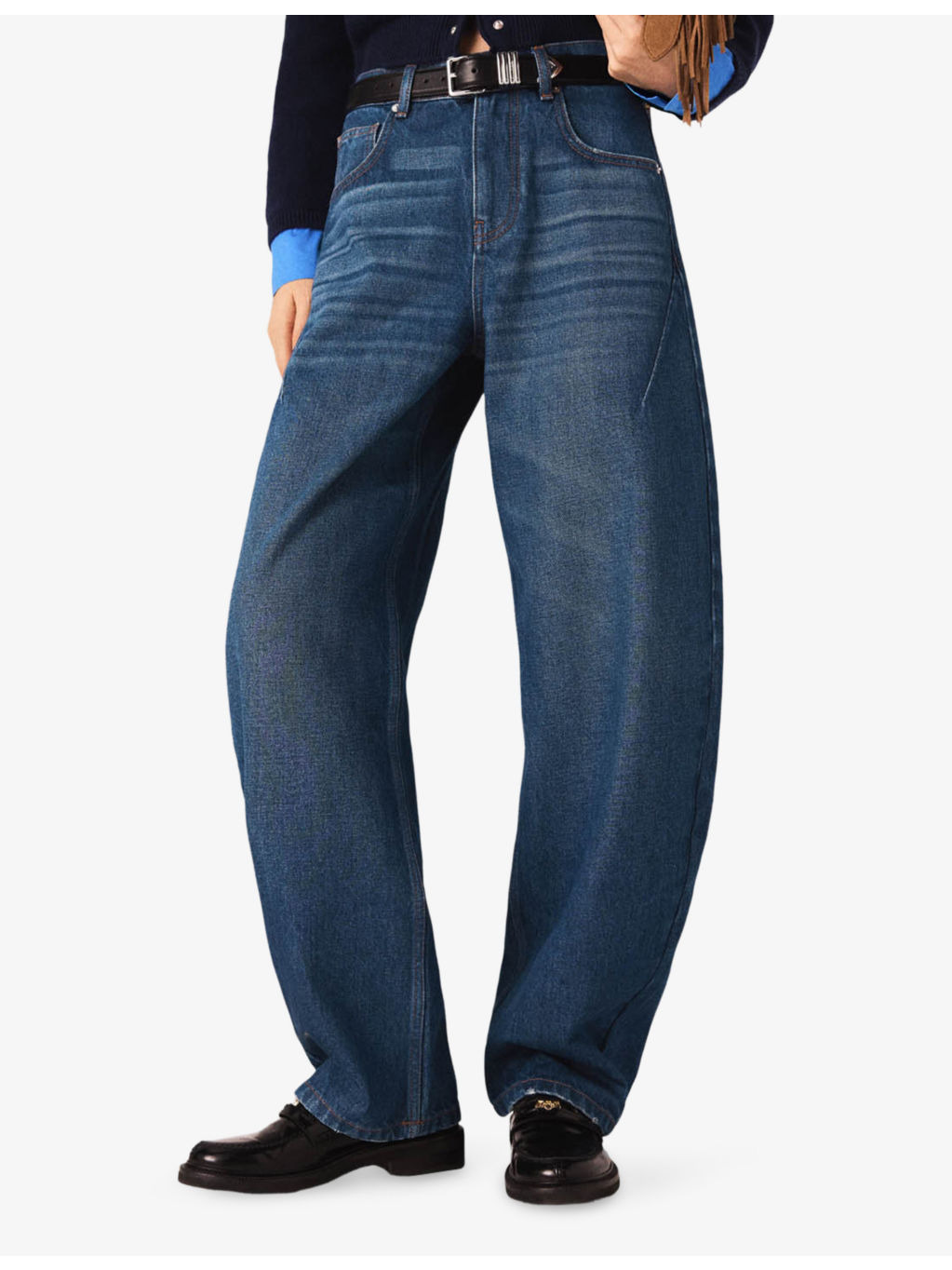 Balloon Wide-Leg Martingale Denim Jeans - 3