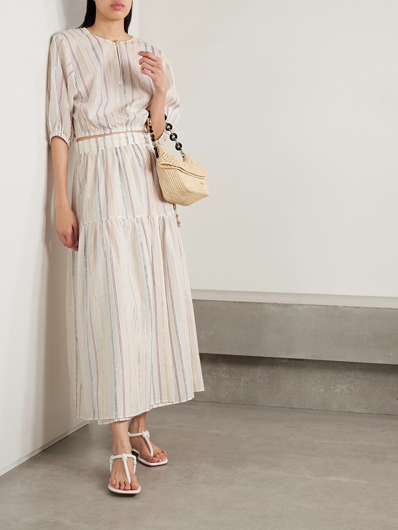 ERES Irisée Brillante Metallic Striped Cotton-blend Voile Maxi Wrap Skirt outlook