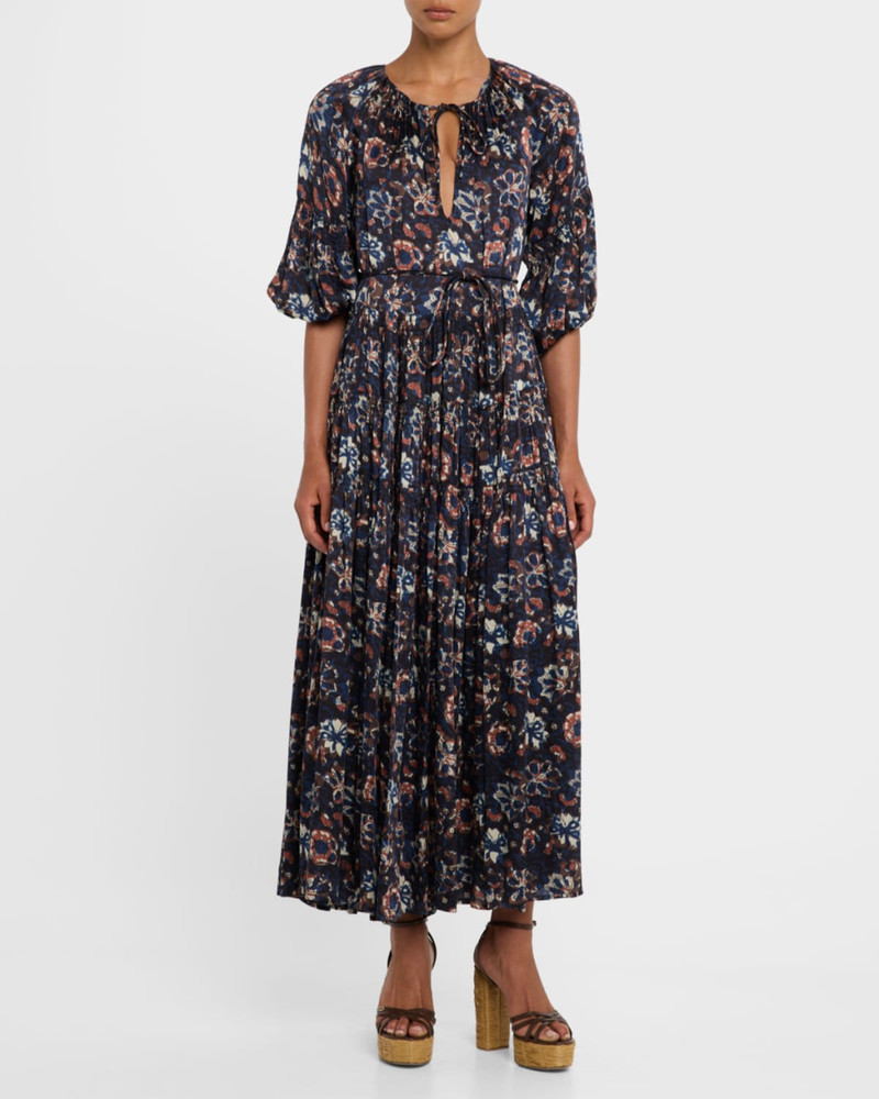 APIECE APART Santa Cecilia Tiered Viscose Sateen Maxi Dress outlook