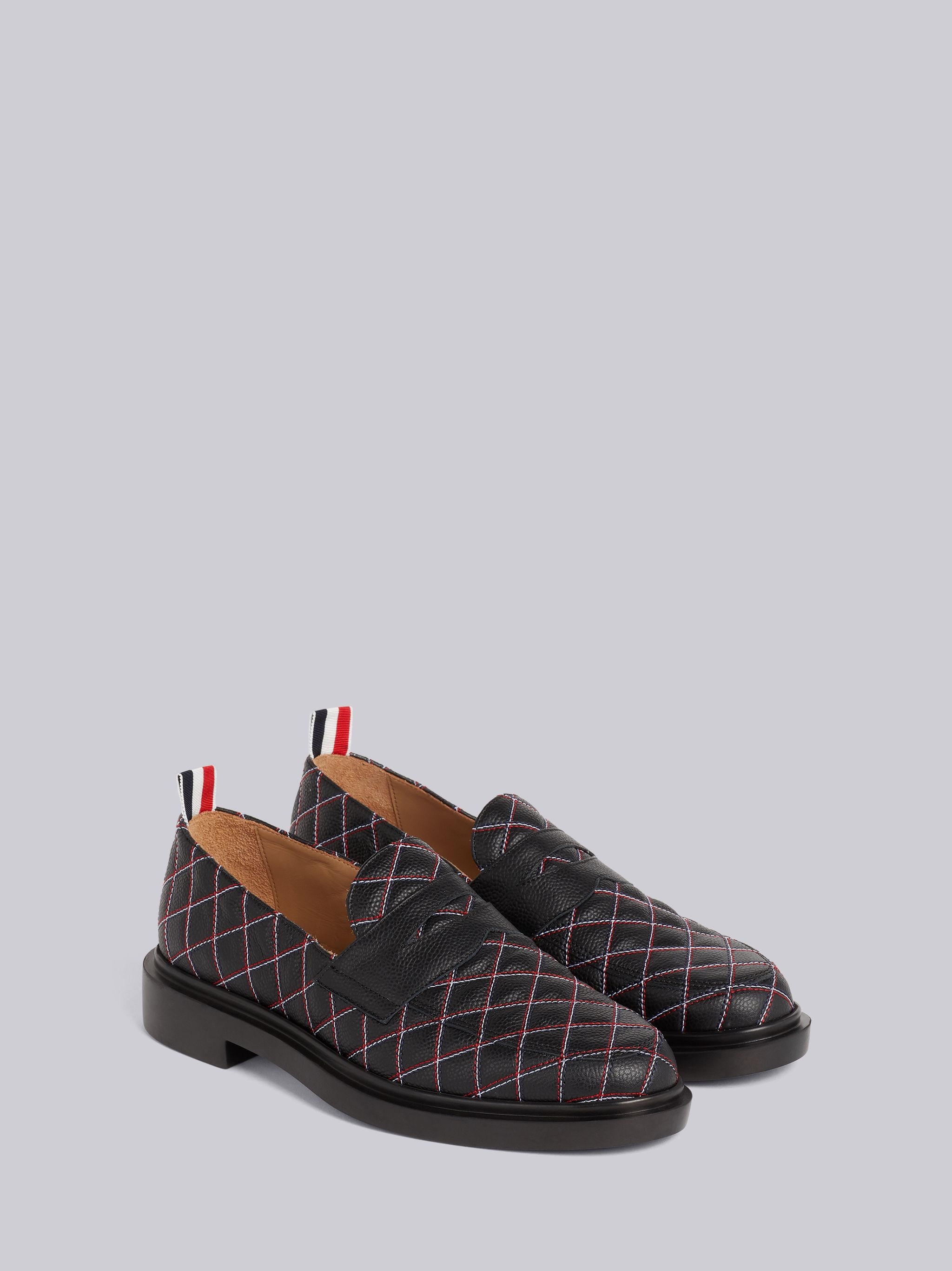 Black Pebbled Calfskin Criss-cross Stitch Penny Loafer - 3