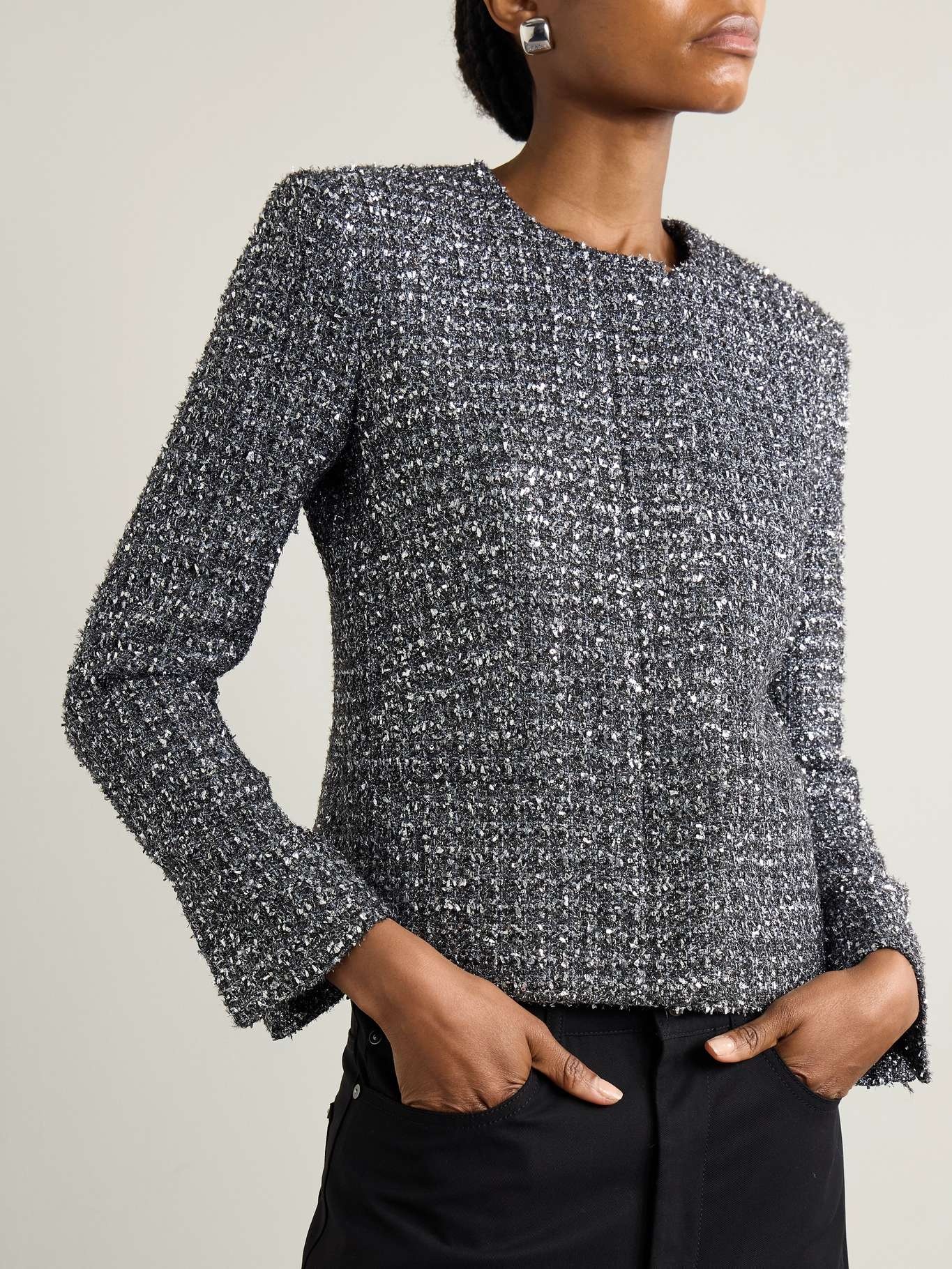 Sequin-embellished metallic tweed jacket Silver - 3