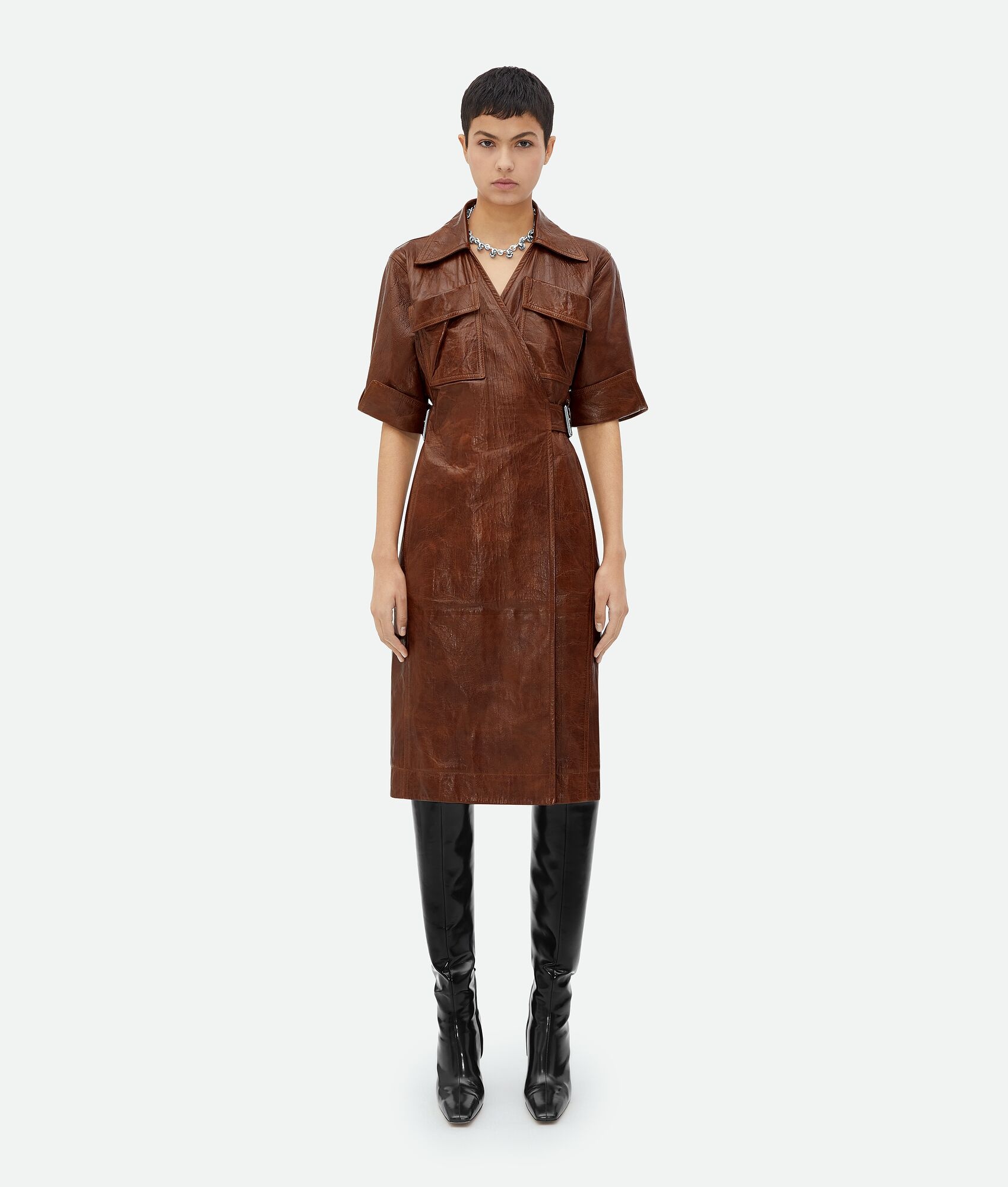 Embossed Leather Midi Dress - 1