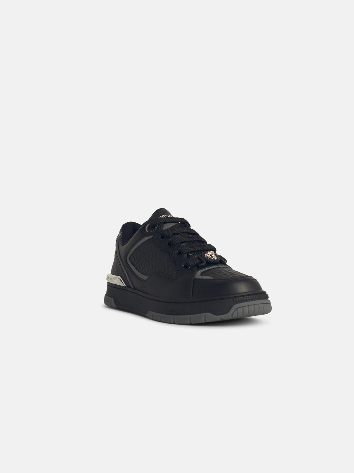 'GRECA' BLACK LEATHER BLEND SNEAKERS - 2