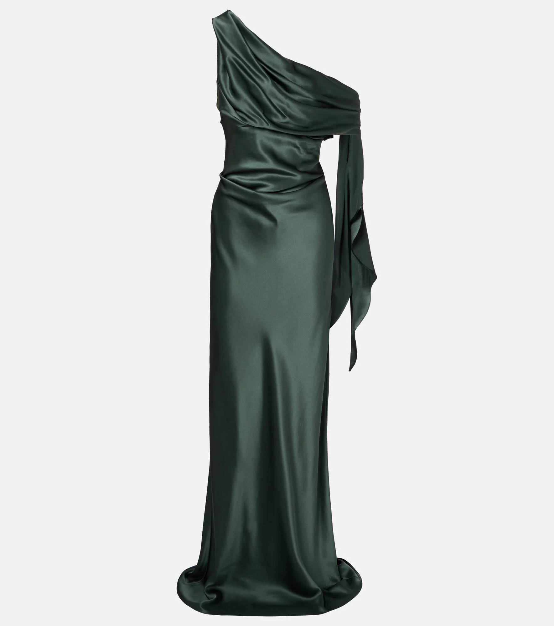 Draped asymmetric silk satin gown - 1