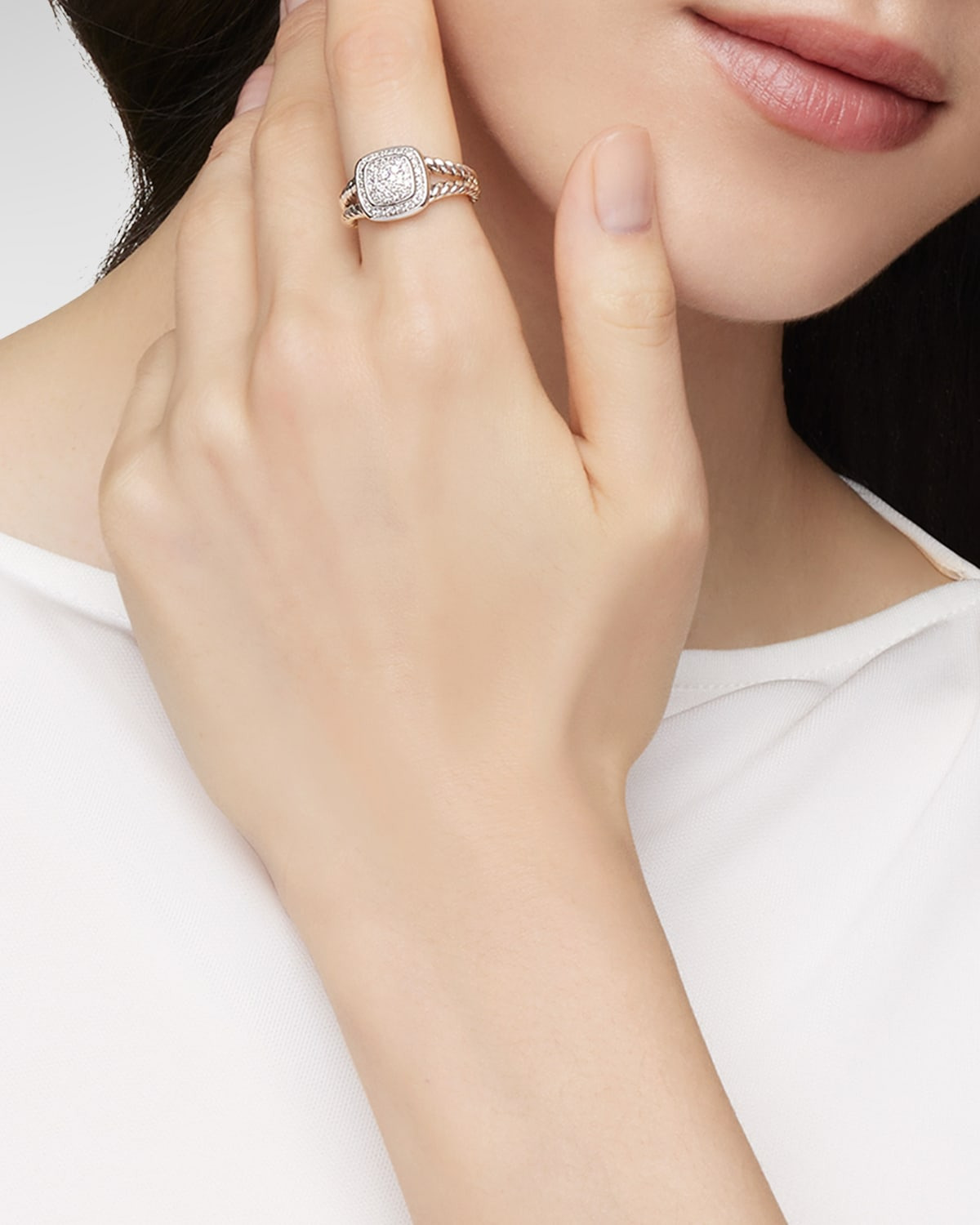Petite Albion Ring with Diamonds in Silver, 7mm - 6