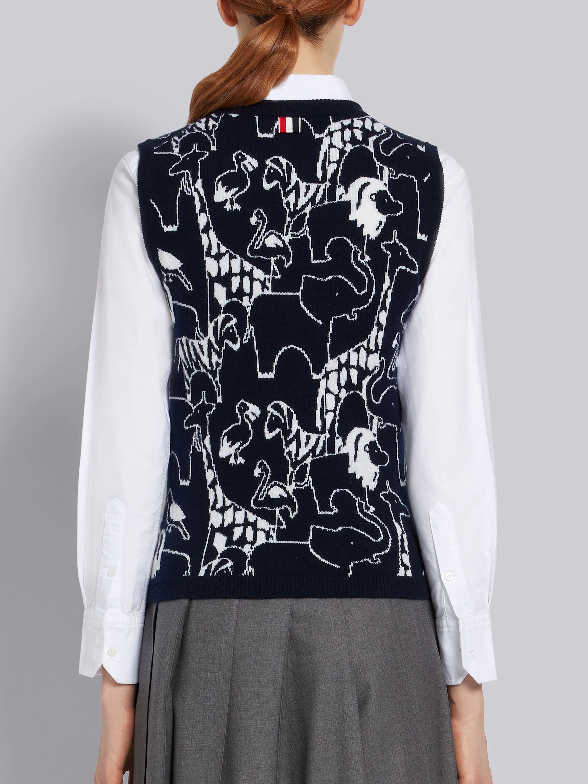 Navy Cashmere Animal Icon Intarsia Crew Neck Shell Top - 3