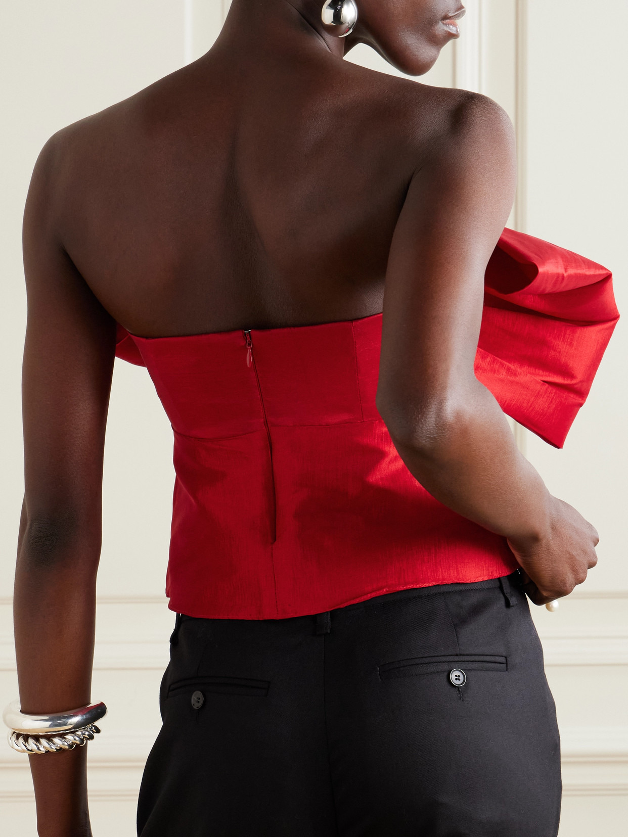 Faye Strapless Bow-embellished Taffeta Top - 3