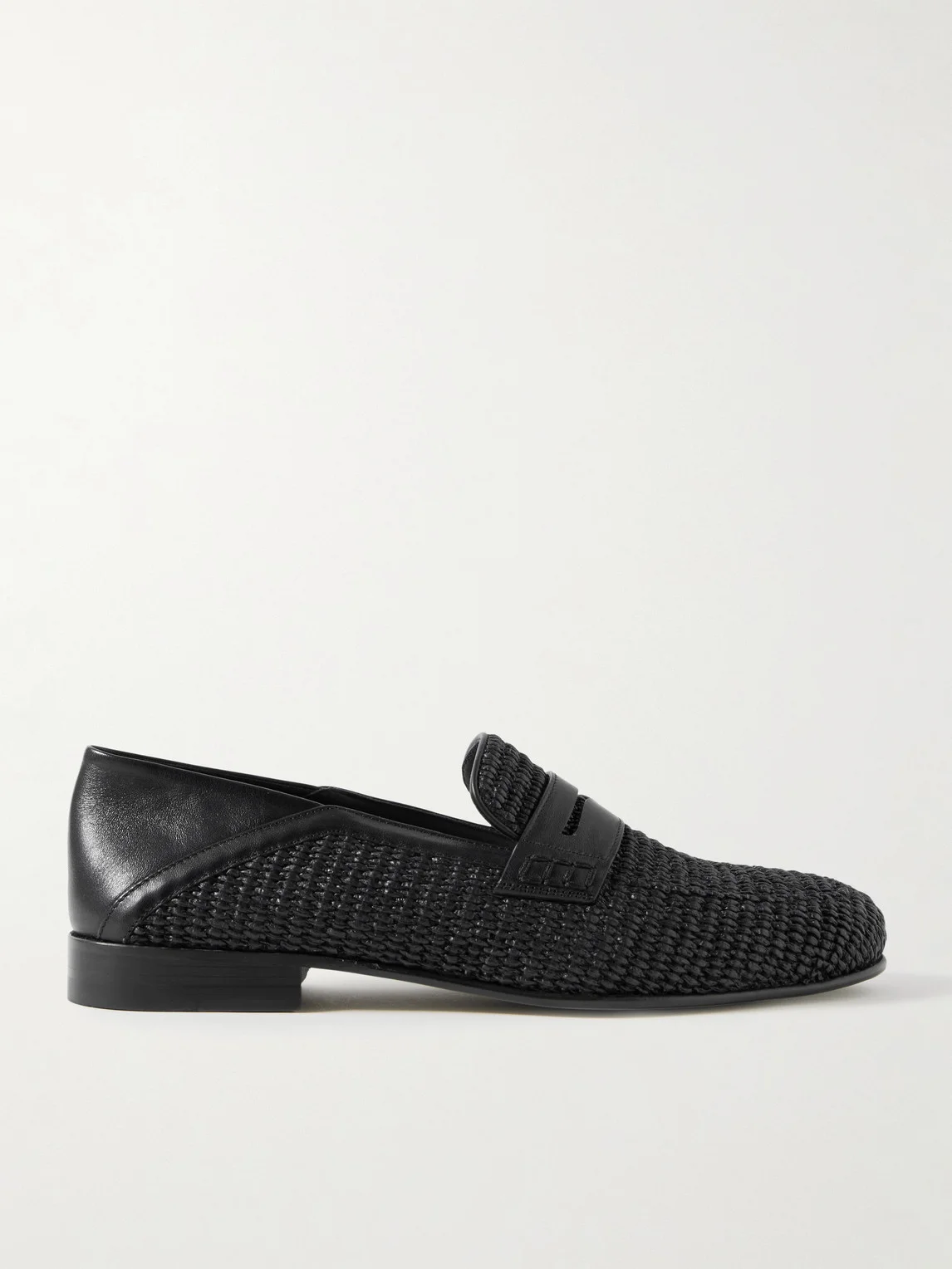 Padstow Collapsible-Heel Leather-Trimmed Raffia Loafers - 1
