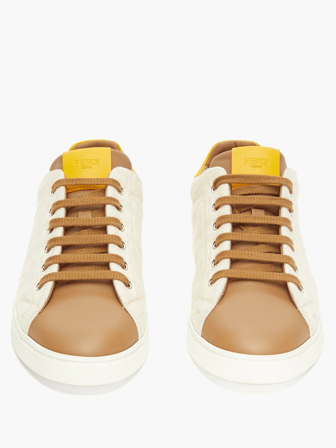 FF-jacquard canvas and leather trainers - 5