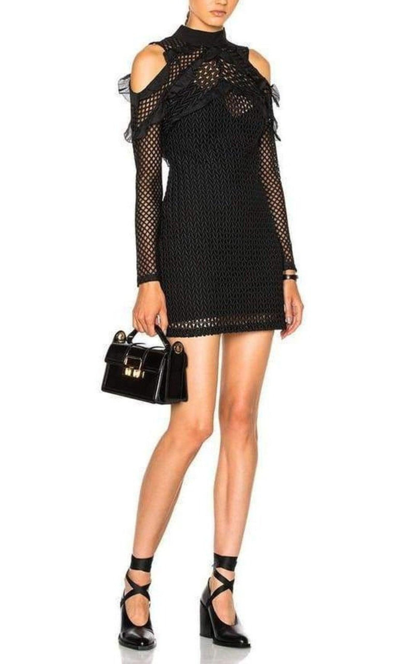 Purl Knit Lace Cut-out Shoulder Dress - 2