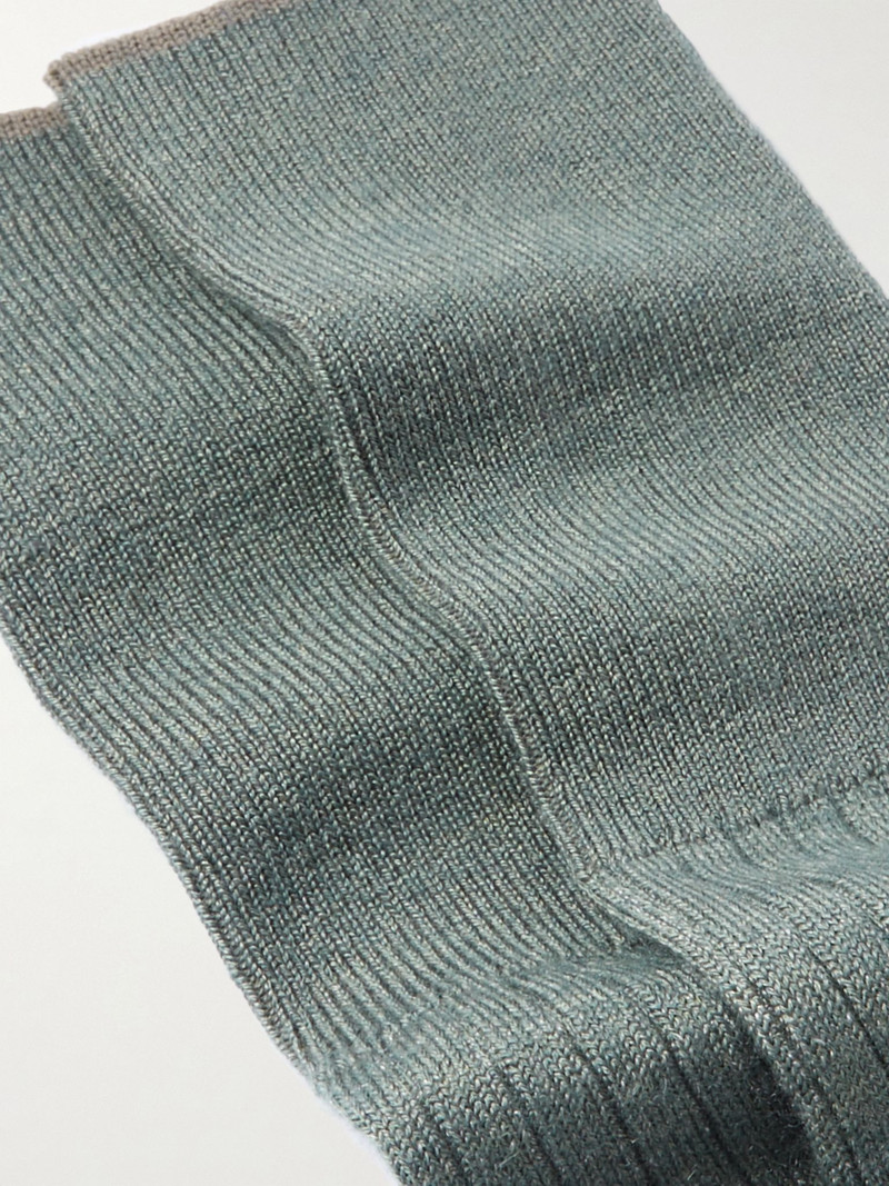Loro Piana Ribbed Cashmere and Silk-Blend Socks Green outlook