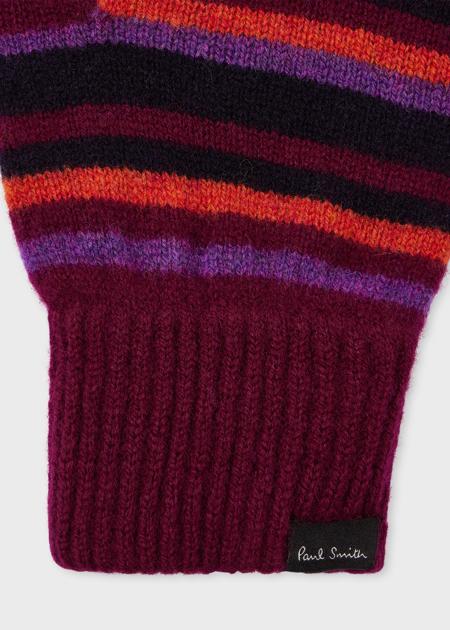 Burgundy Wool Striped Gloves - 3