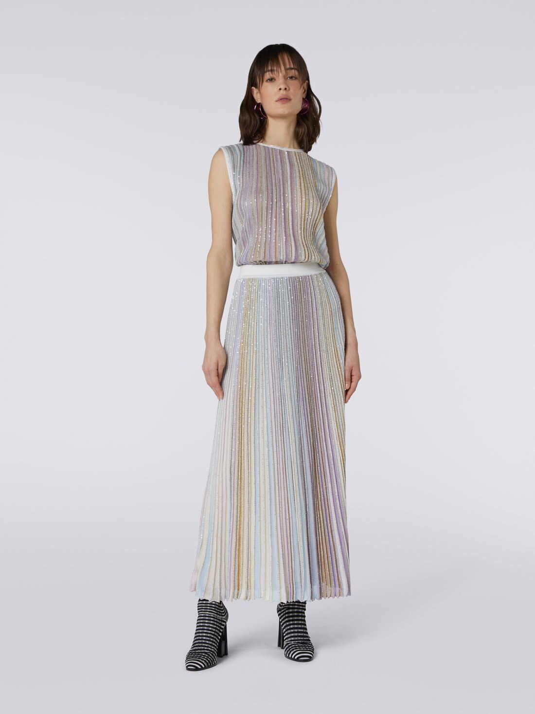 Long pleated viscose blend skirt with sequins - 2