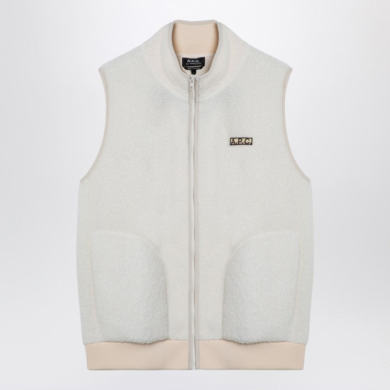 WHITE FLEECE ZIPPED WAISTCOAT - 1