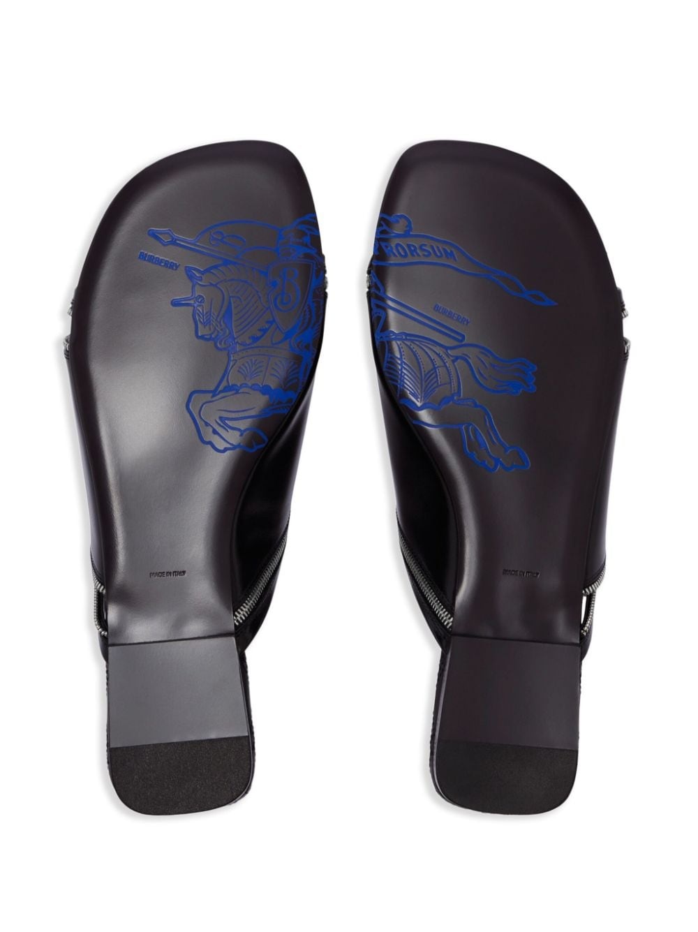 decorative-zip flat leather sandals - 5