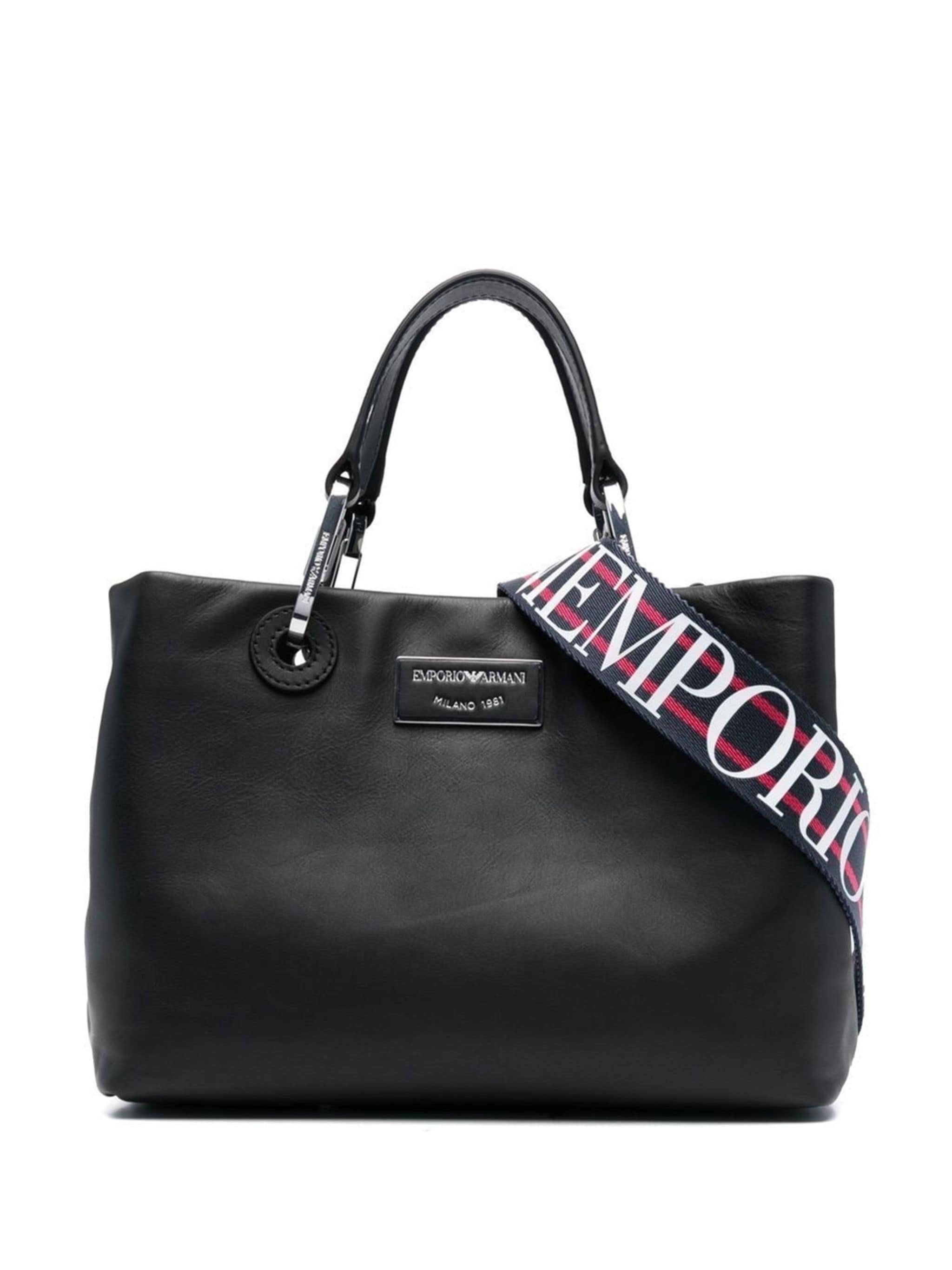 logo-plaque leather tote bag - 1