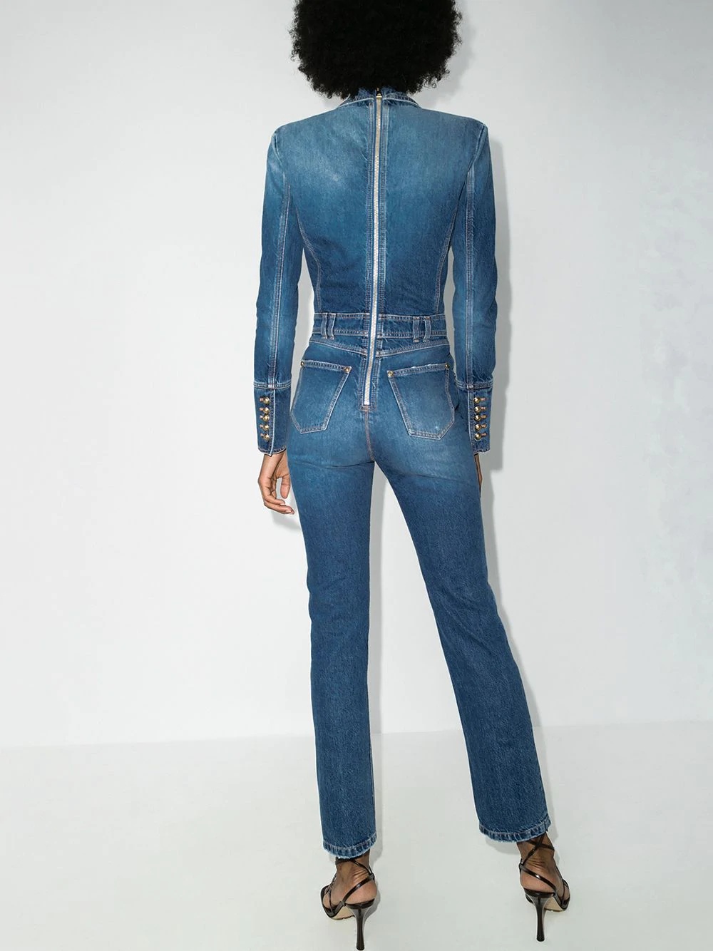 double-breasted denim jumpsuit - 3