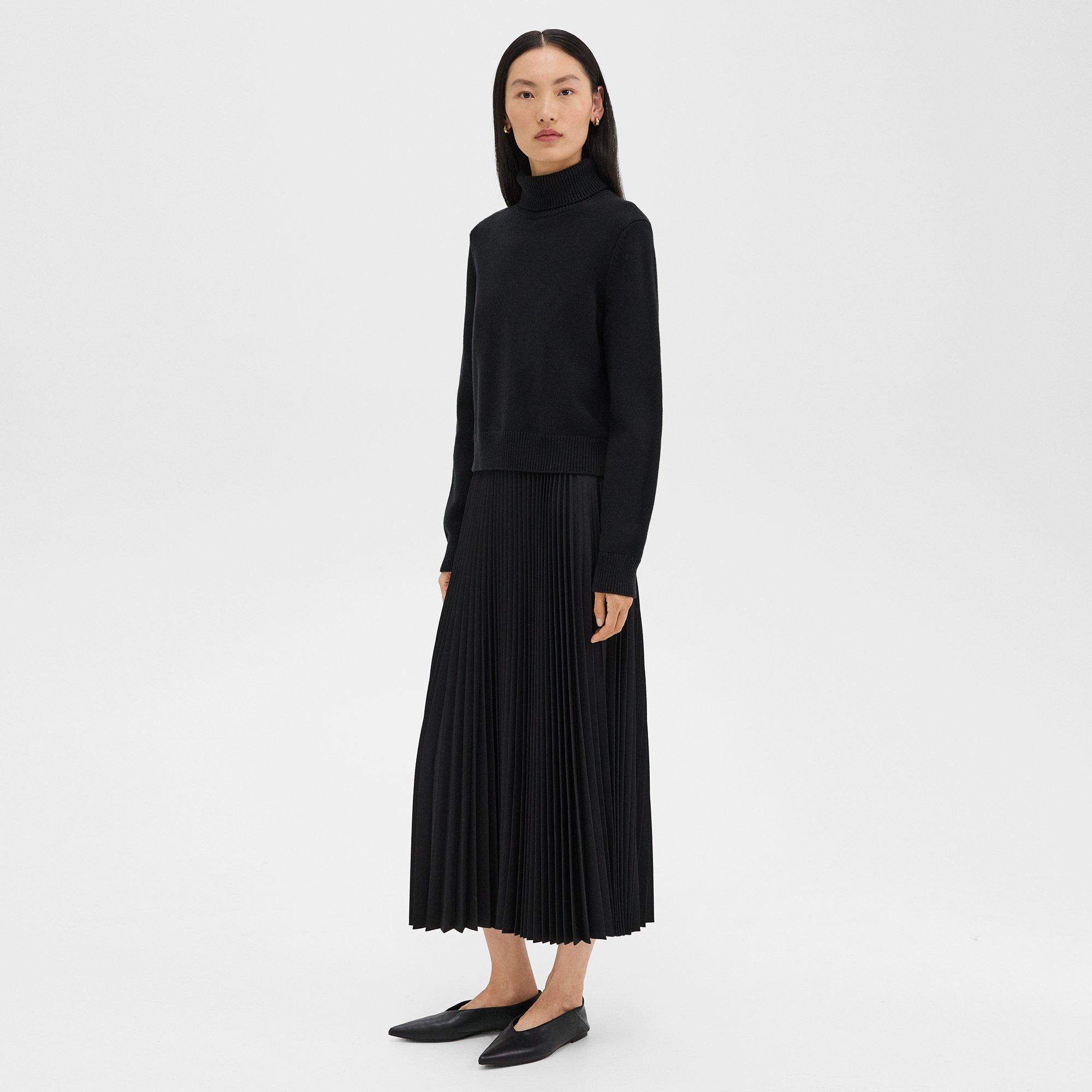 Pleated Combo Dress in Stretch Wool-Blend - 3