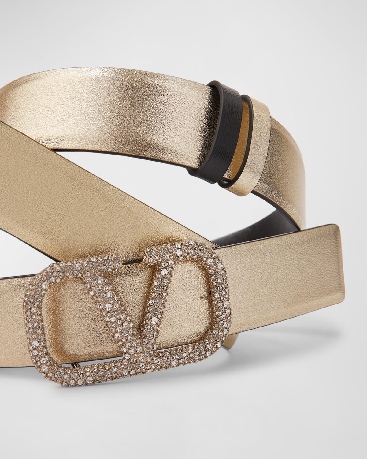 V-Logo Signature Reversible Crystal & Leather Belt - 4