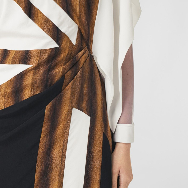 Flag Print Silk Crepe de Chine Asymmetric Dress 4