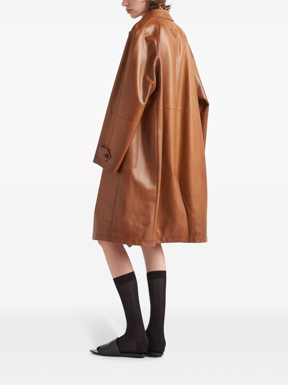 belted leather trench coat - 3