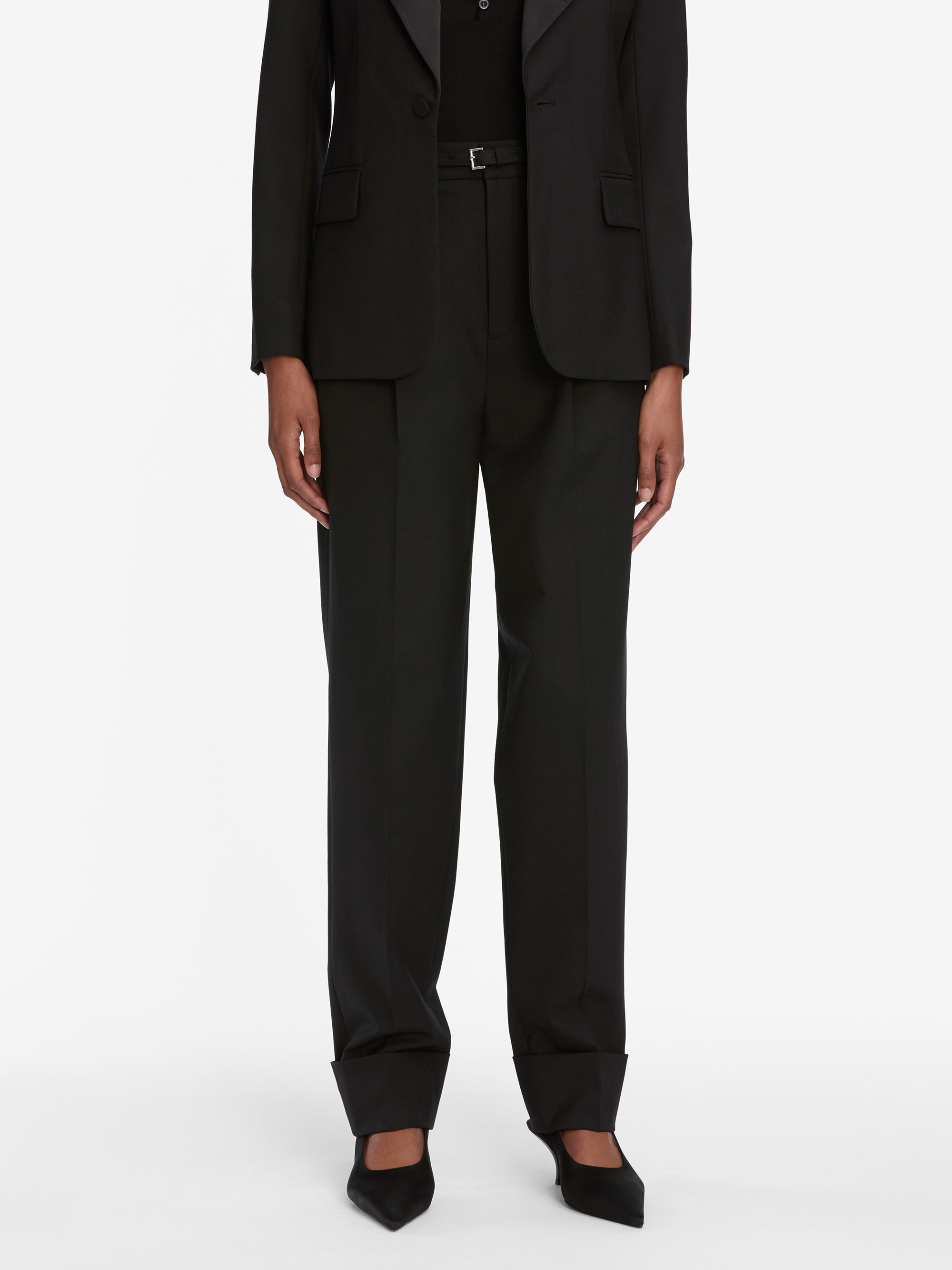 The Cuffed Pleated Trouser in Black - 3