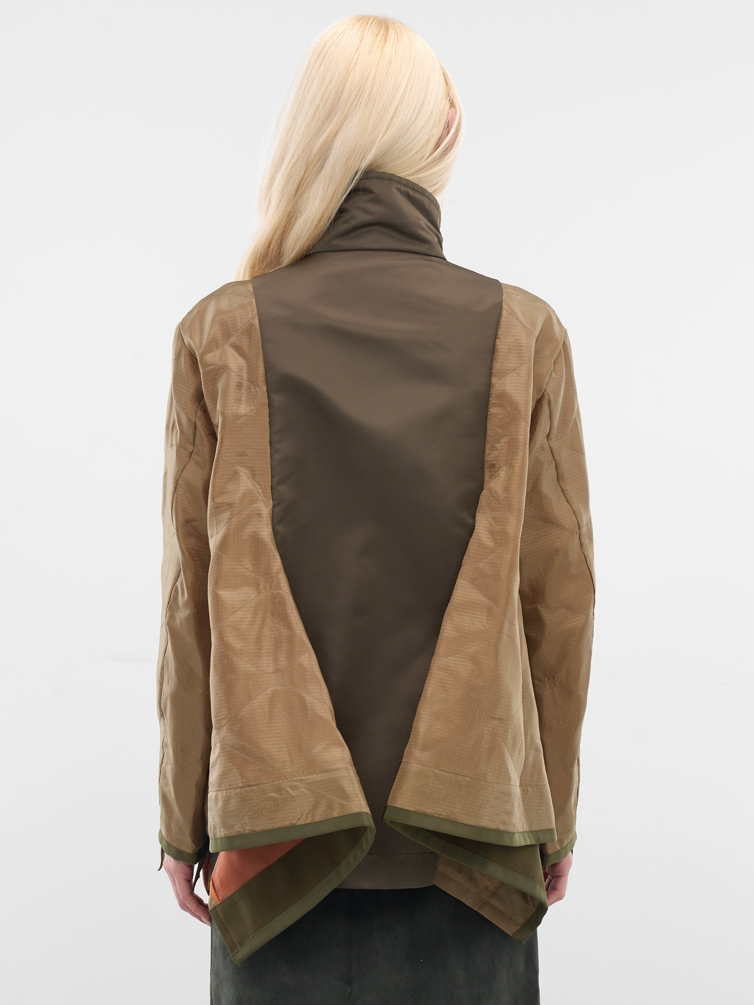 Khaki Nylon Contrast Drape Jacket - 3