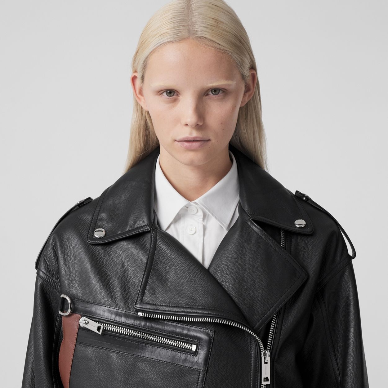 Pocket Detail Leather Biker Jacket - 3