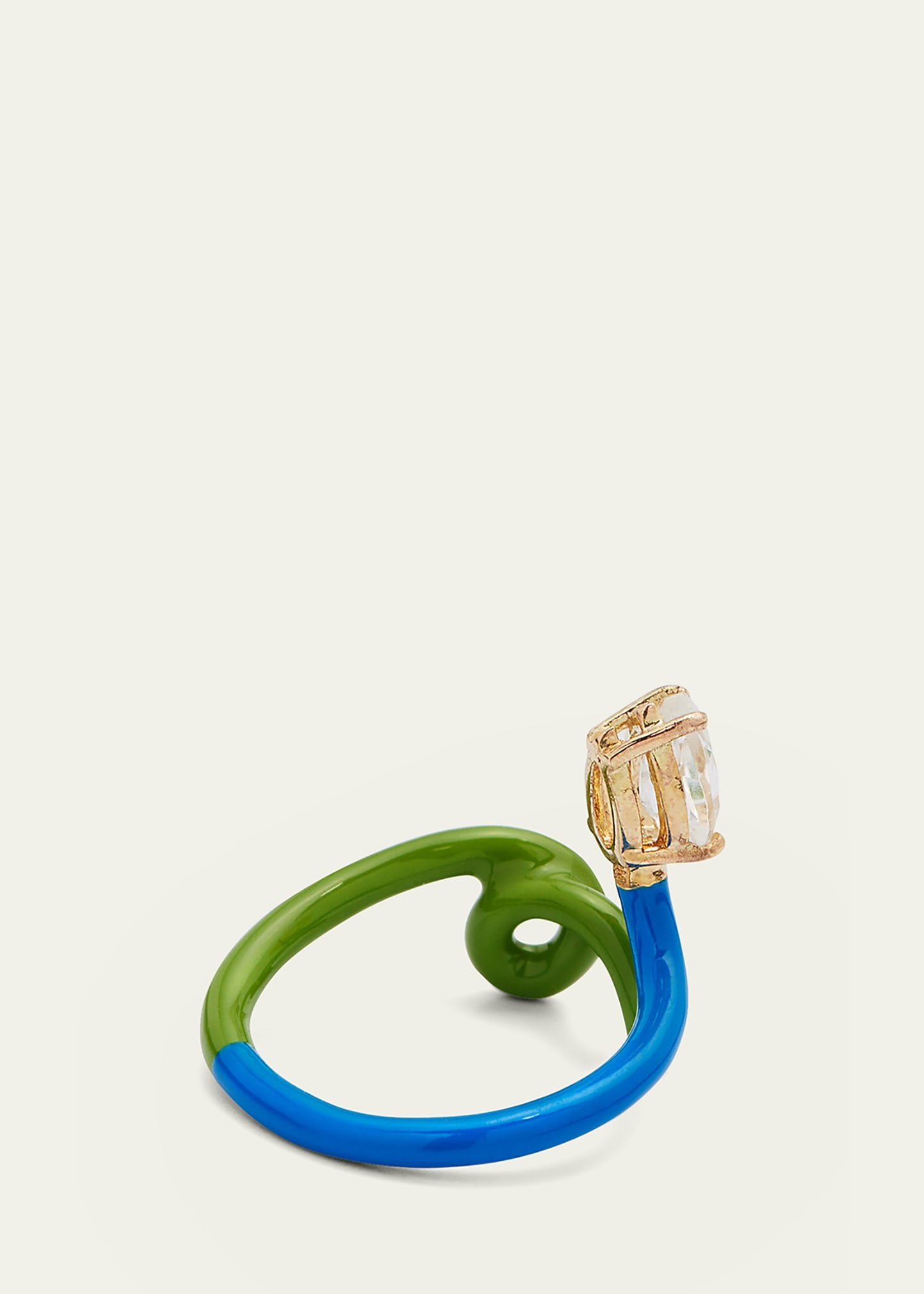B Vine Ring in Cobalt and Pistachio Enamel with Drop-Cut Rock Crystal - 4