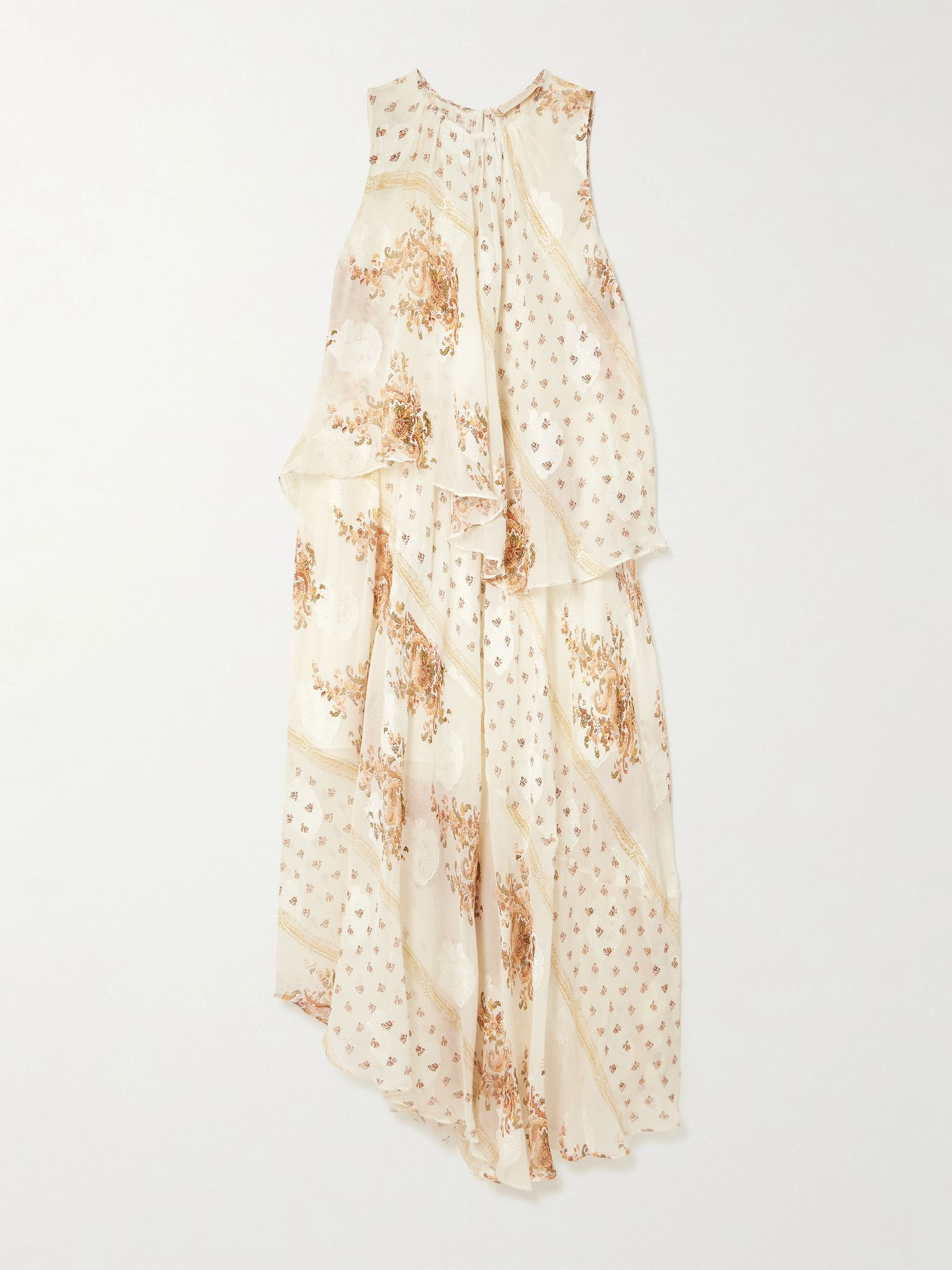 Caprice asymmetric layered printed silk-blend dress Cream - 1