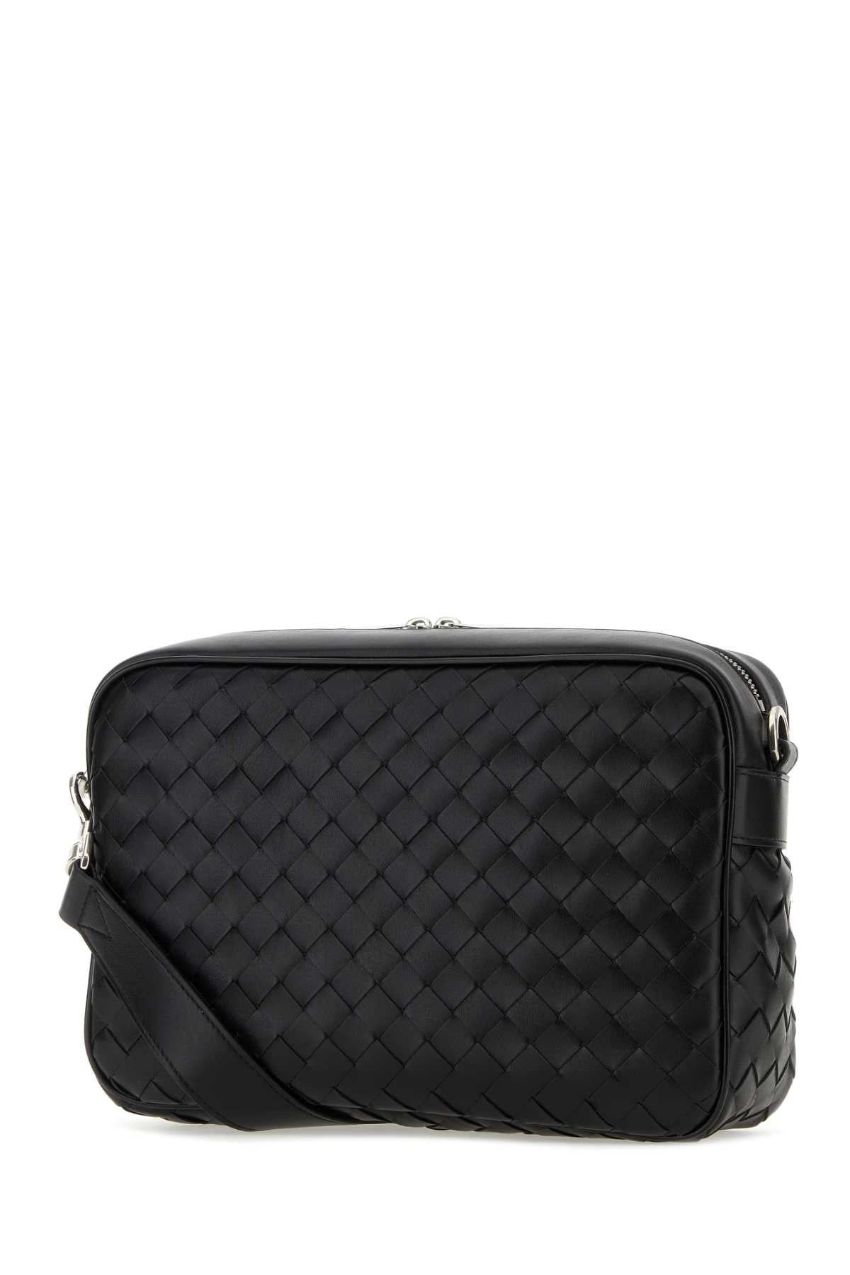 Bottega Veneta Men Black Leather Medium Camera Crossbody Bag - 2