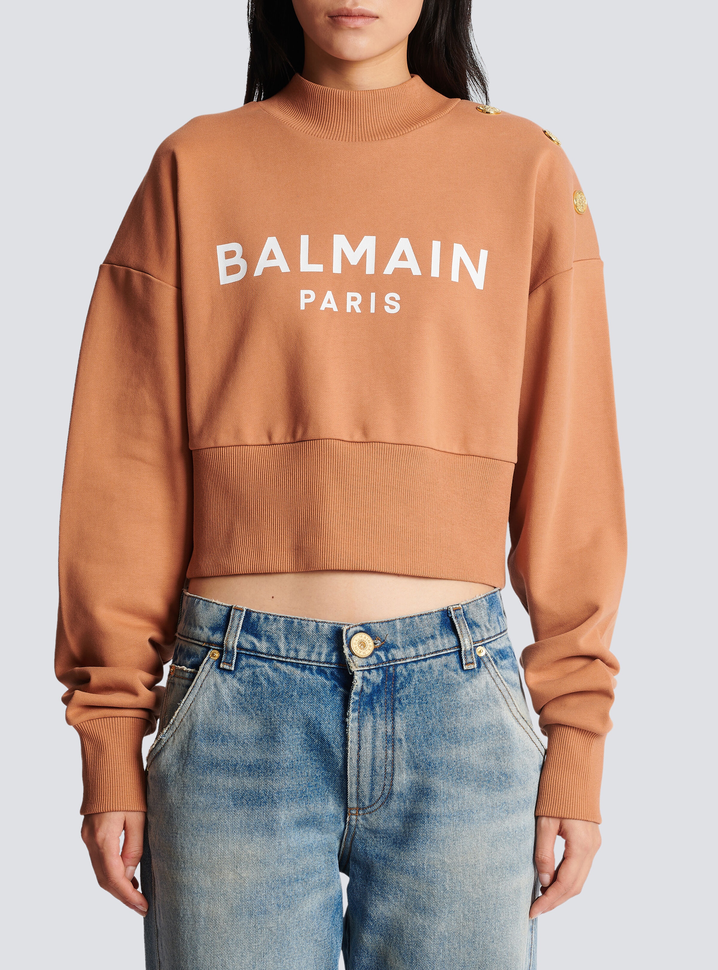 Cropped buttoned Balmain logo print sweatshirt - 5