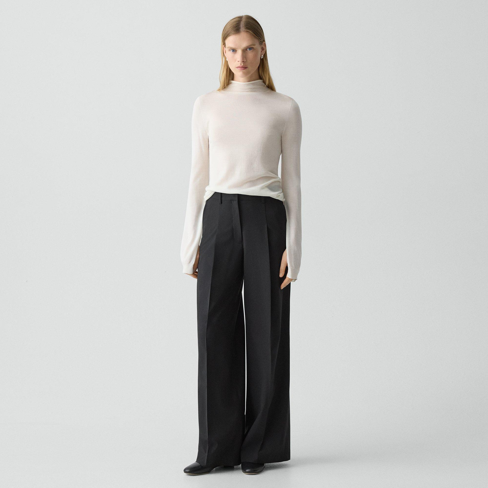 Pleated Wide-Leg Pant, 33'' in Good Wool - 2