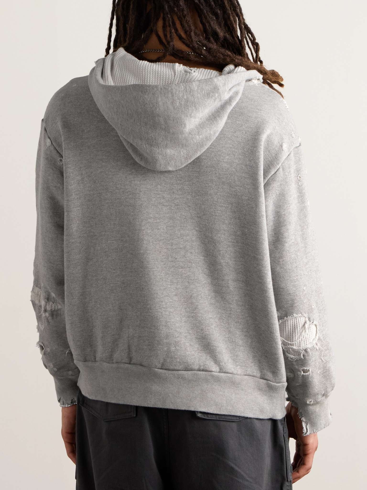 Logo-Appliquèd Distressed Cotton-Jersey Hoodie - 3